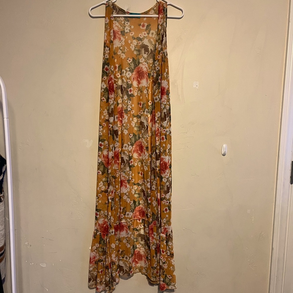 $6 🎀 Turquoise Haven sleeveless floral duster cardigan